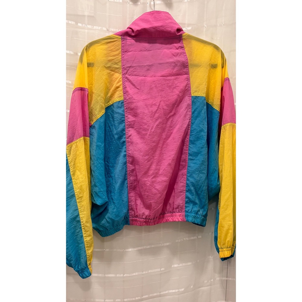 Vintage Pro Spirit Colorblock Windbreaker Jacket Pink Yellow Blue Large 80s 90s - Picture 2 of 5